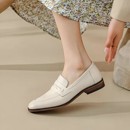Signature Mocassins Cuir Véritable Beige Semelles Marron
