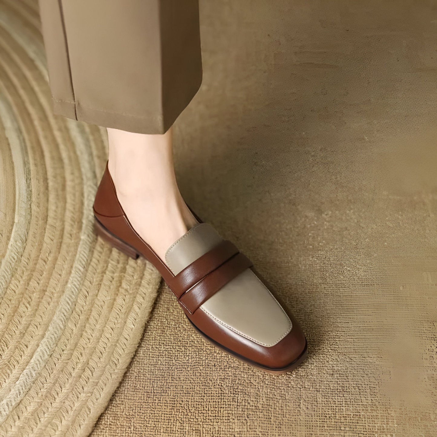 Nexa Mocassins Cuir Véritable Bicolores Talon Carré