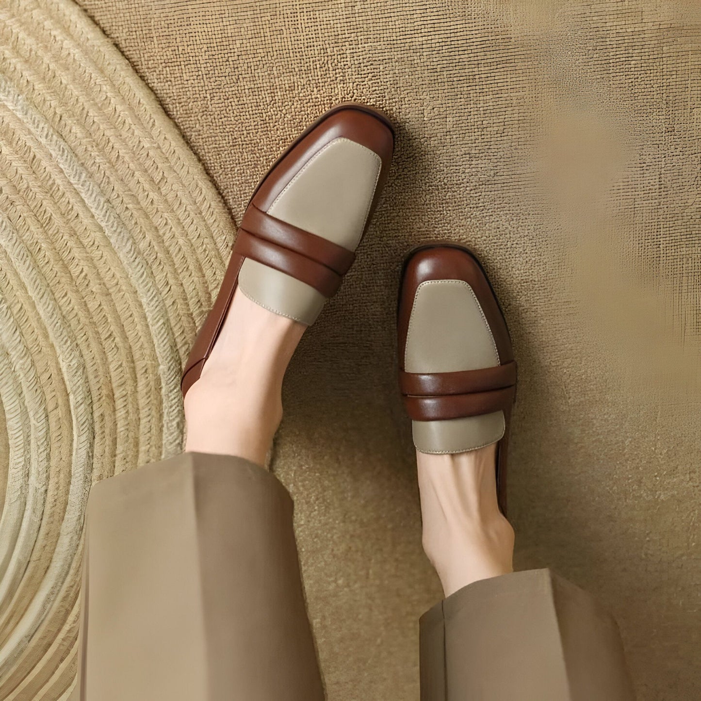 Nexa Mocassins Cuir Véritable Bicolores Talon Carré