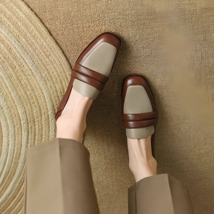 Nexa Mocassins Cuir Véritable Bicolores Talon Carré
