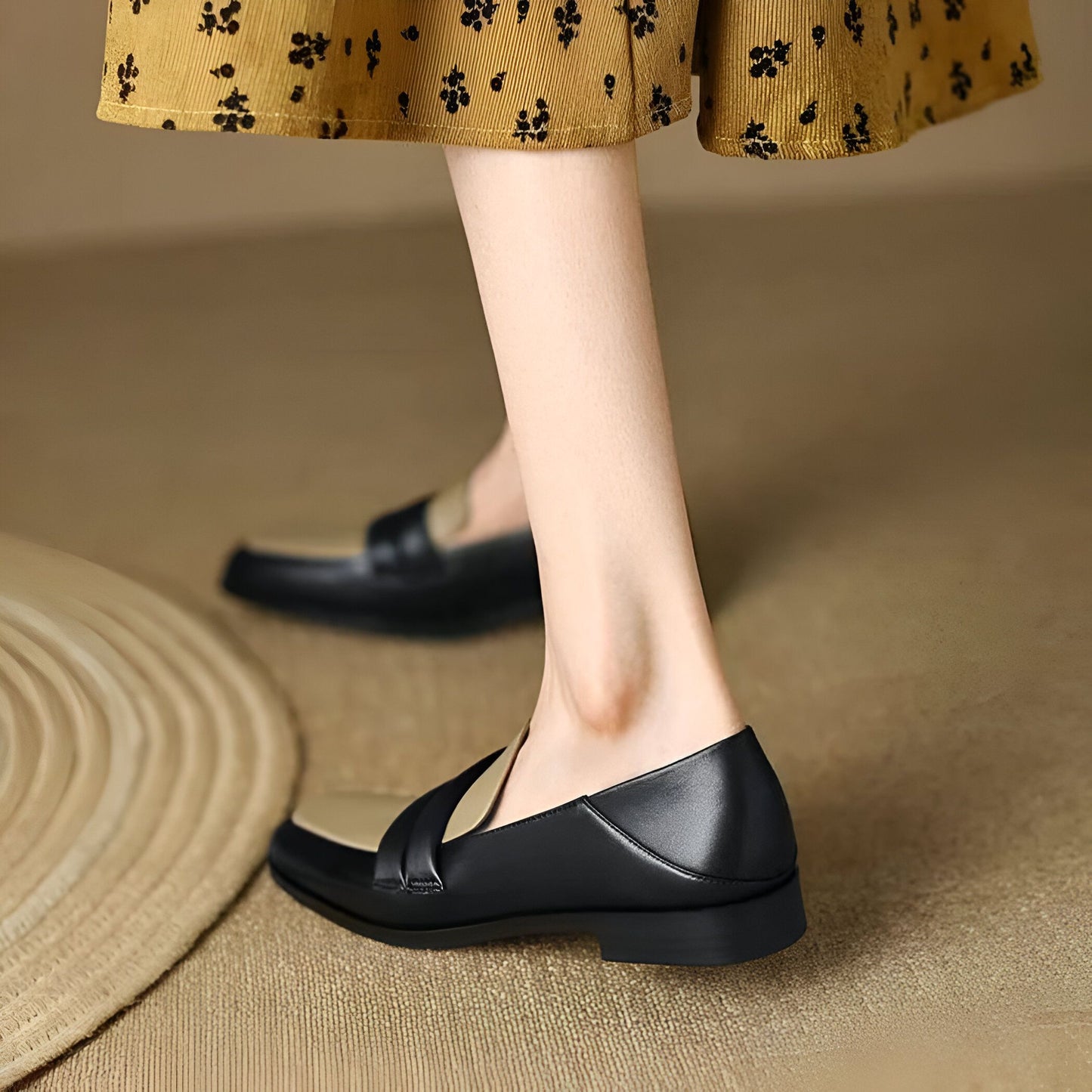 Nexa Mocassins Cuir Véritable Bicolores Talon Carré