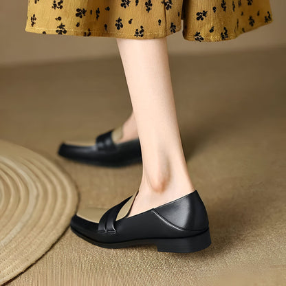 Nexa Mocassins Cuir Véritable Bicolores Talon Carré