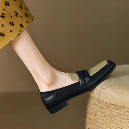 Nexa Mocassins Cuir Véritable Bicolores Talon Carré