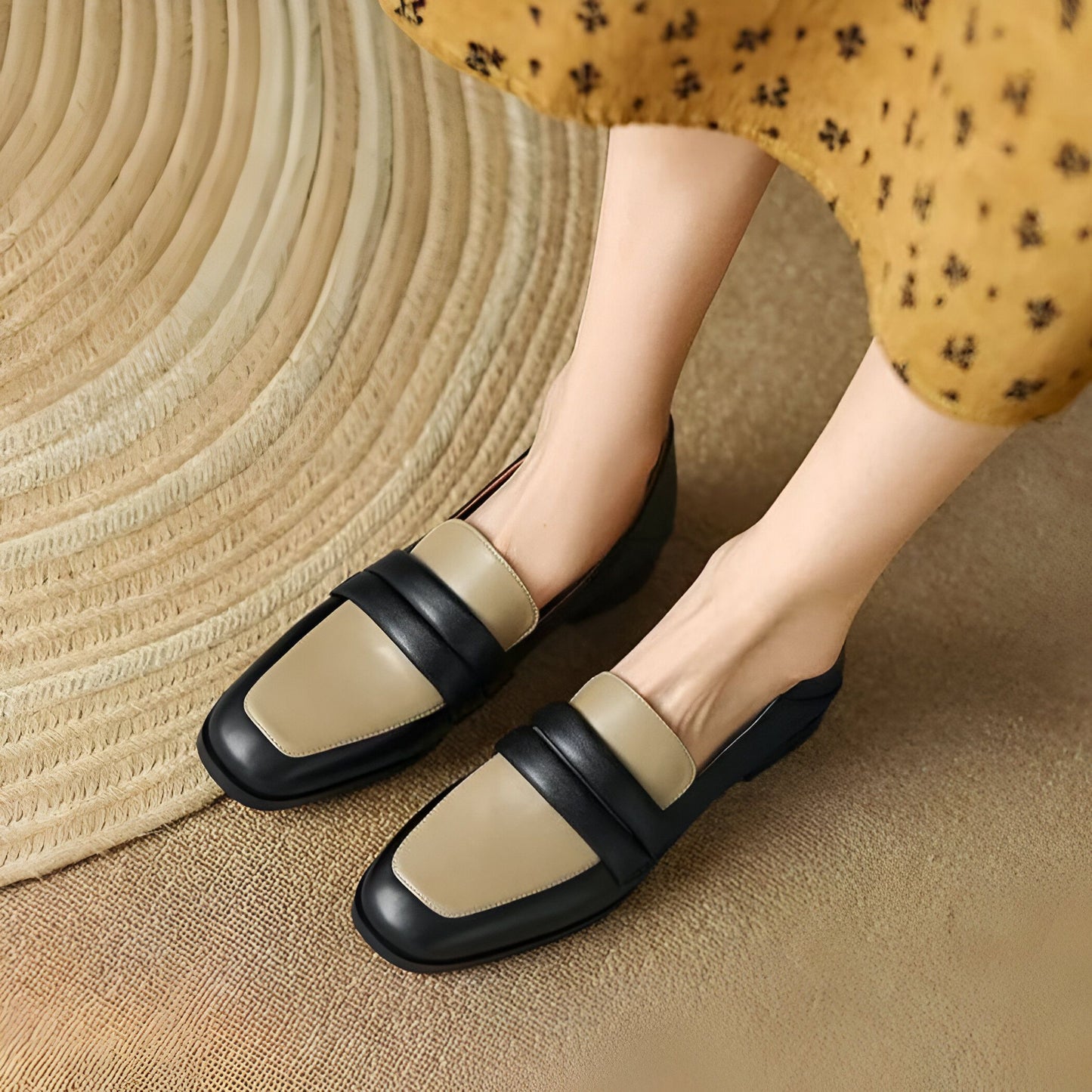Nexa Mocassins Cuir Véritable Bicolores Talon Carré