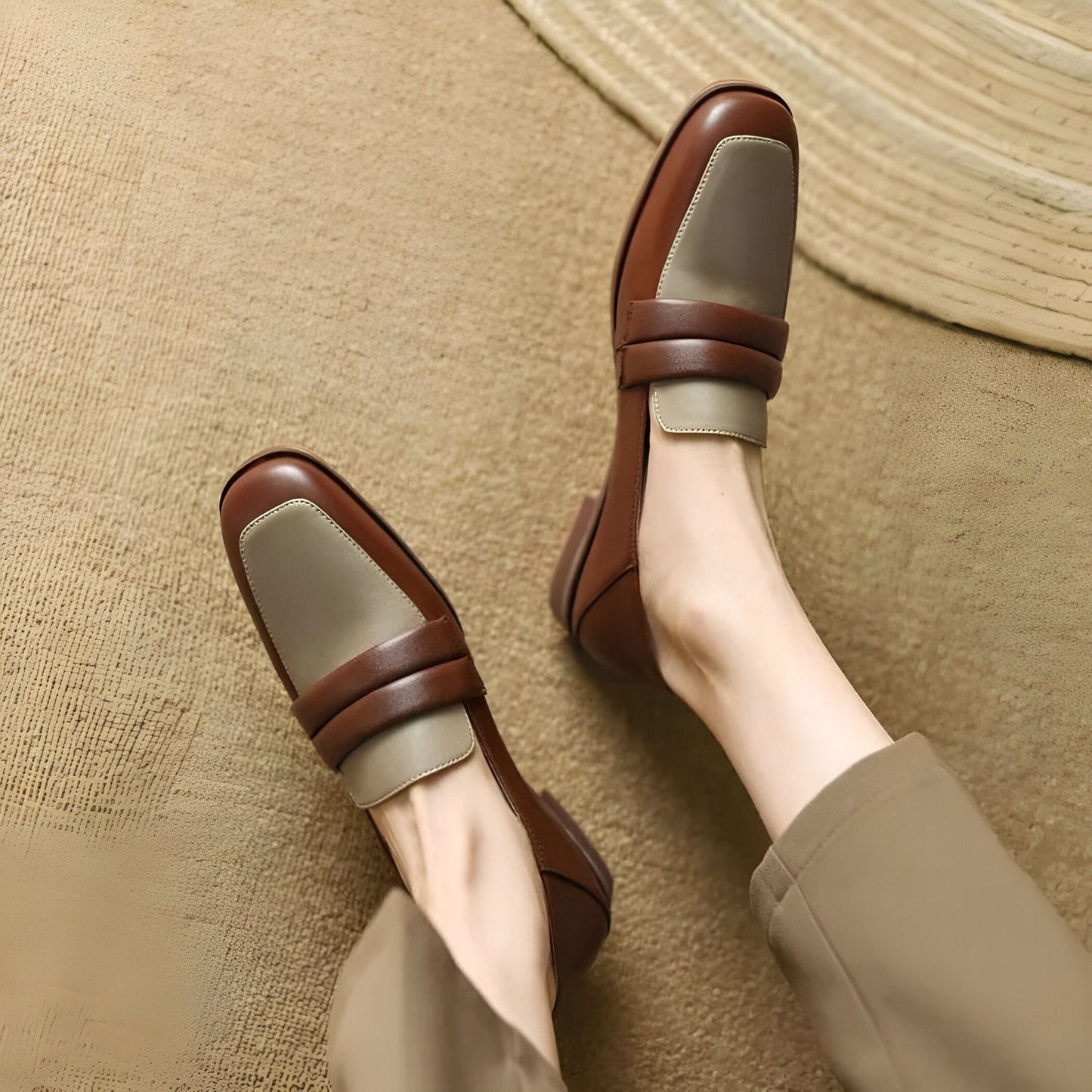 Nexa Mocassins Cuir Véritable Bicolores Talon Carré