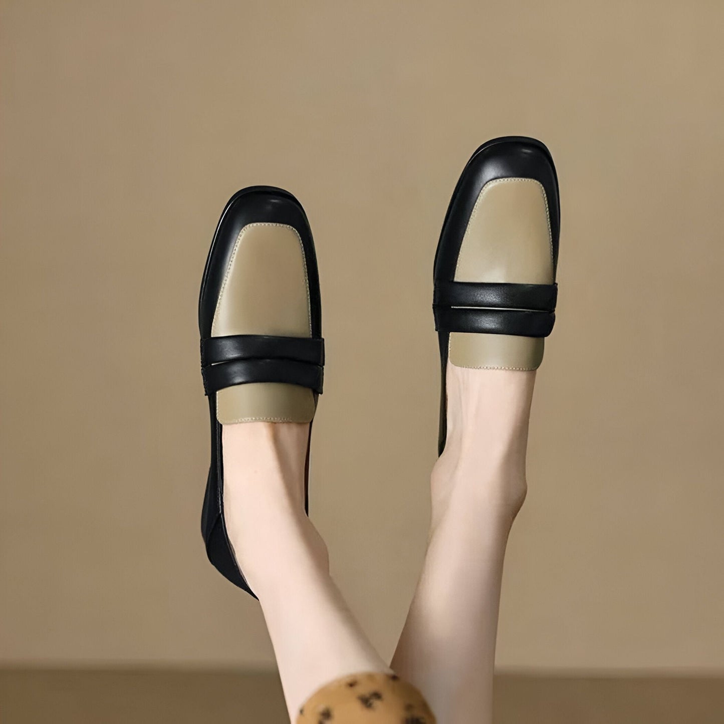 Nexa Mocassins Cuir Véritable Bicolores Talon Carré
