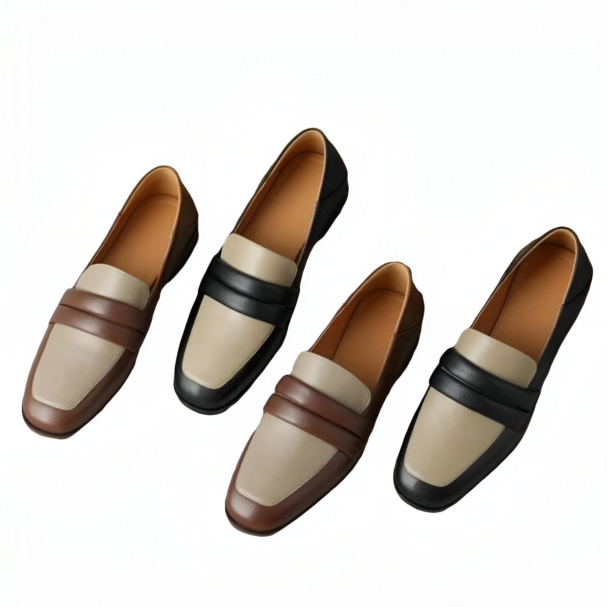 Nexa Mocassins Cuir Véritable Bicolores Talon Carré