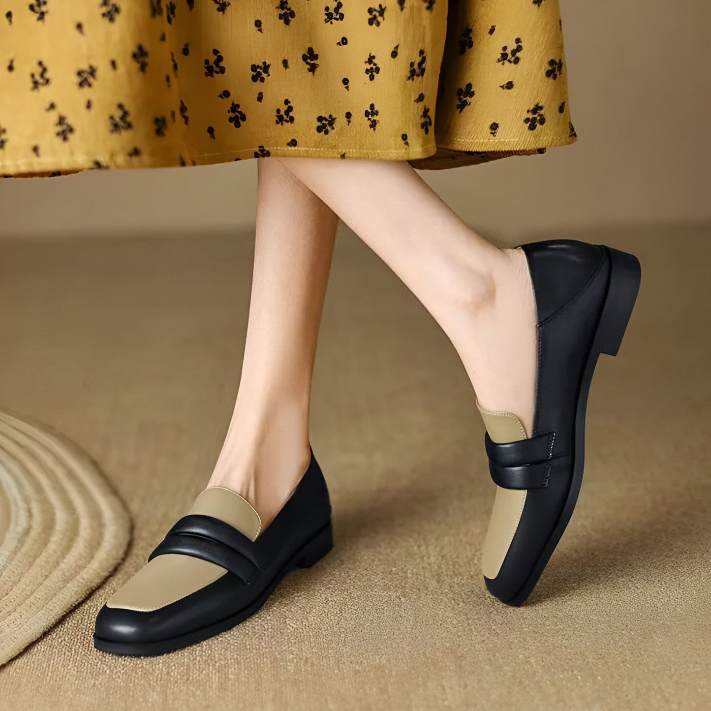 Nexa Mocassins Cuir Véritable Bicolores Talon Carré