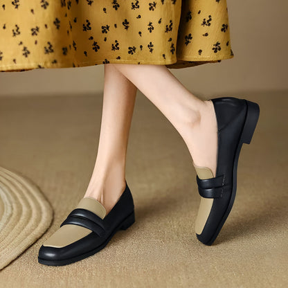 Nexa Mocassins Cuir Véritable Bicolores Talon Carré