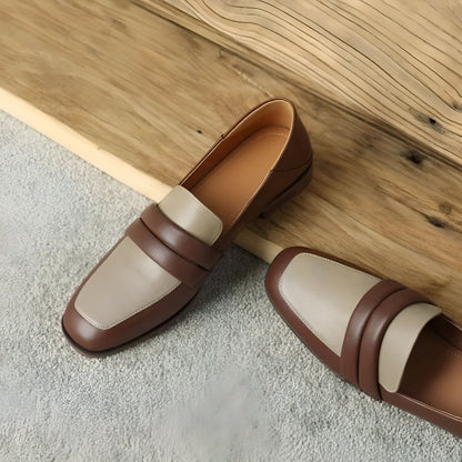 Nexa Mocassins Cuir Véritable Bicolores Talon Carré