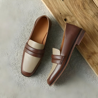 Nexa Mocassins Cuir Véritable Bicolores Talon Carré
