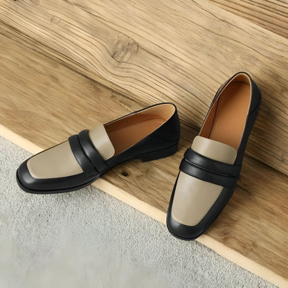 Nexa Mocassins Cuir Véritable Bicolores Talon Carré