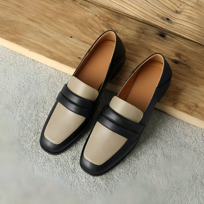 Nexa Mocassins Cuir Véritable Bicolores Talon Carré