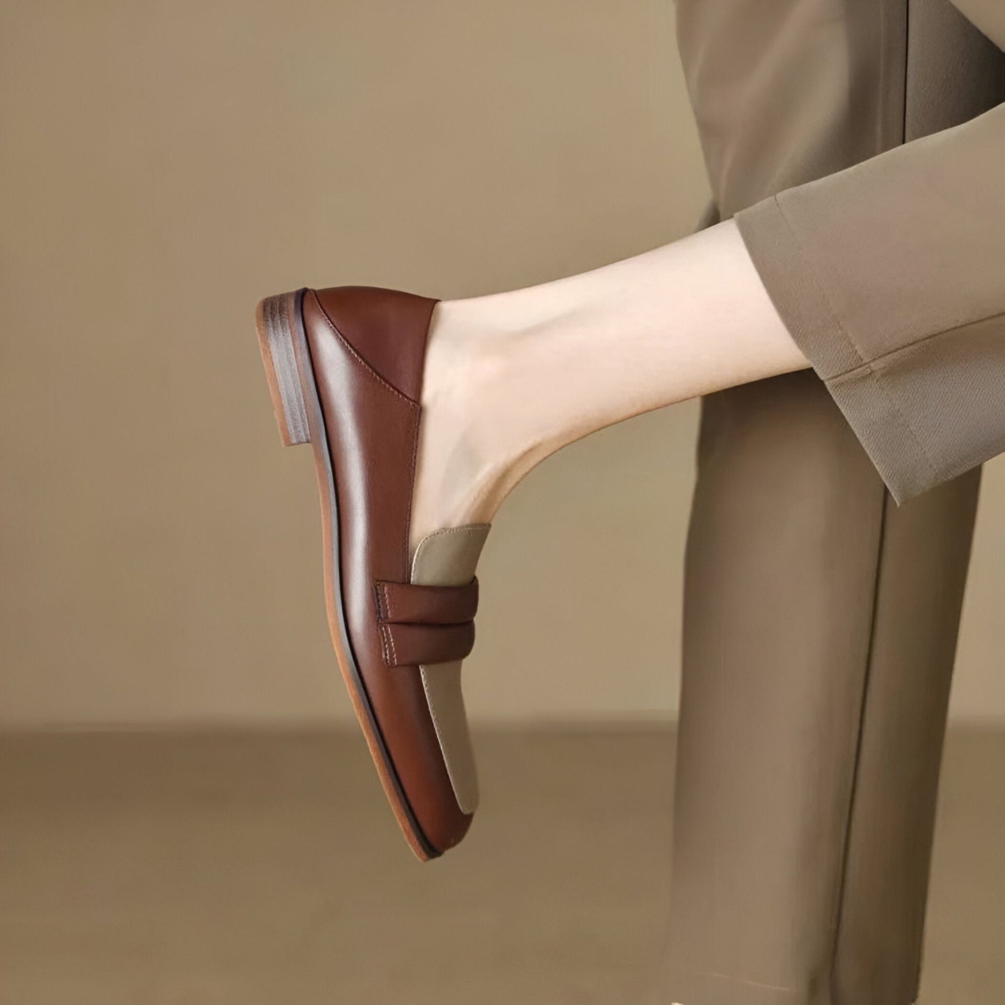 Nexa Mocassins Cuir Véritable Bicolores Talon Carré