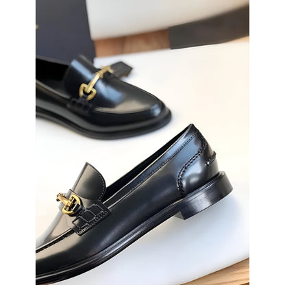 Mocassins Femme Végan Noir – Talon Carré Élégants
