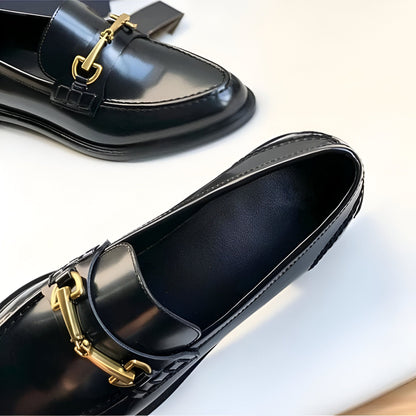 Mocassins Femme Végan Noir – Talon Carré Élégants