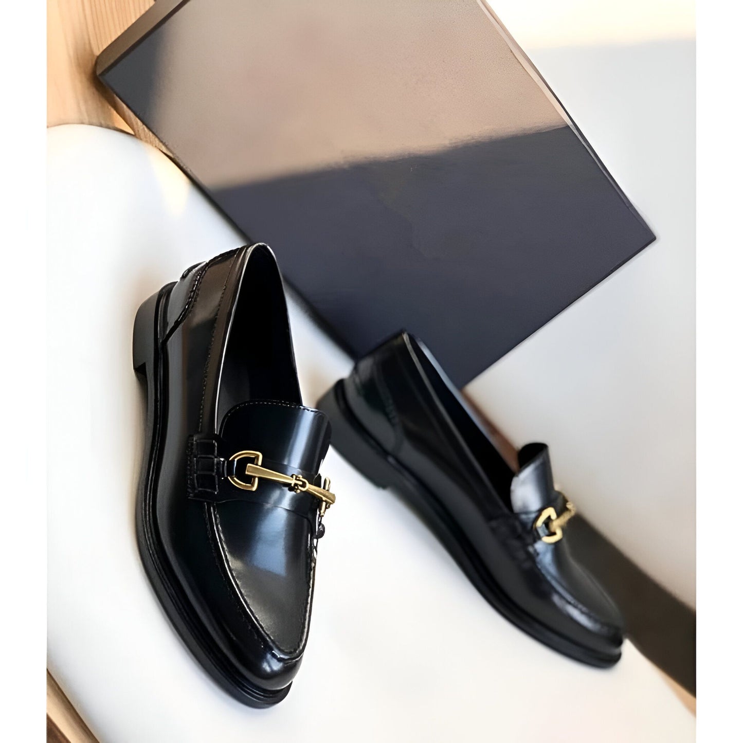 Mocassins Femme Végan Noir – Talon Carré Élégants