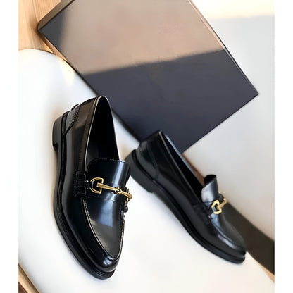 Mocassins Femme Végan Noir – Talon Carré Élégants