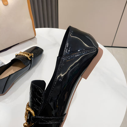 Luxelle Mocassins Femme Cuir Verni Chaîne Dorée