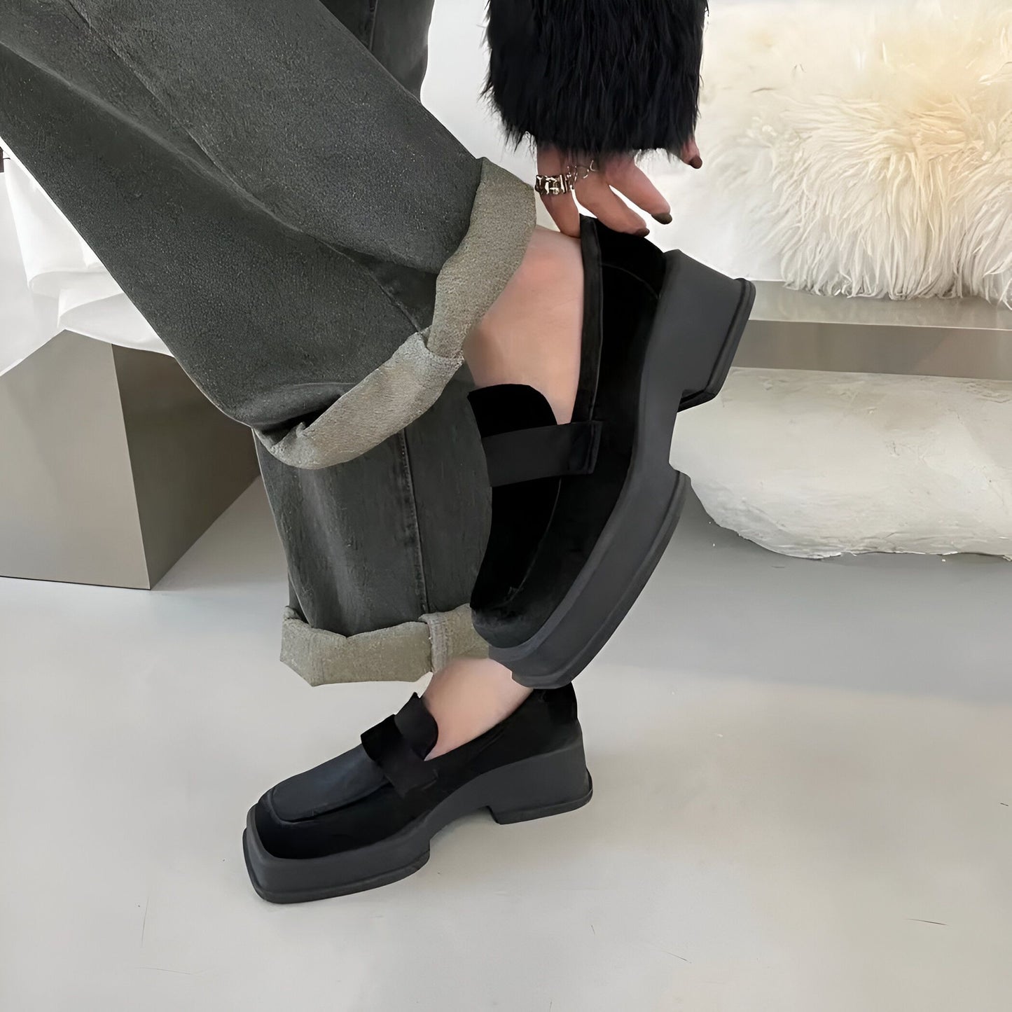 Nova Mocassins Femme Velours Synthétique 5cm Moderne