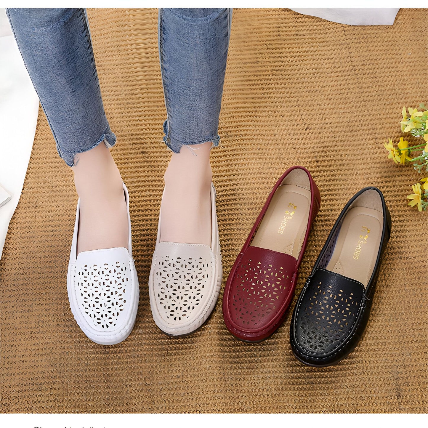 Luxe Mocassins Été Ajourés Confortables Cuir Végan