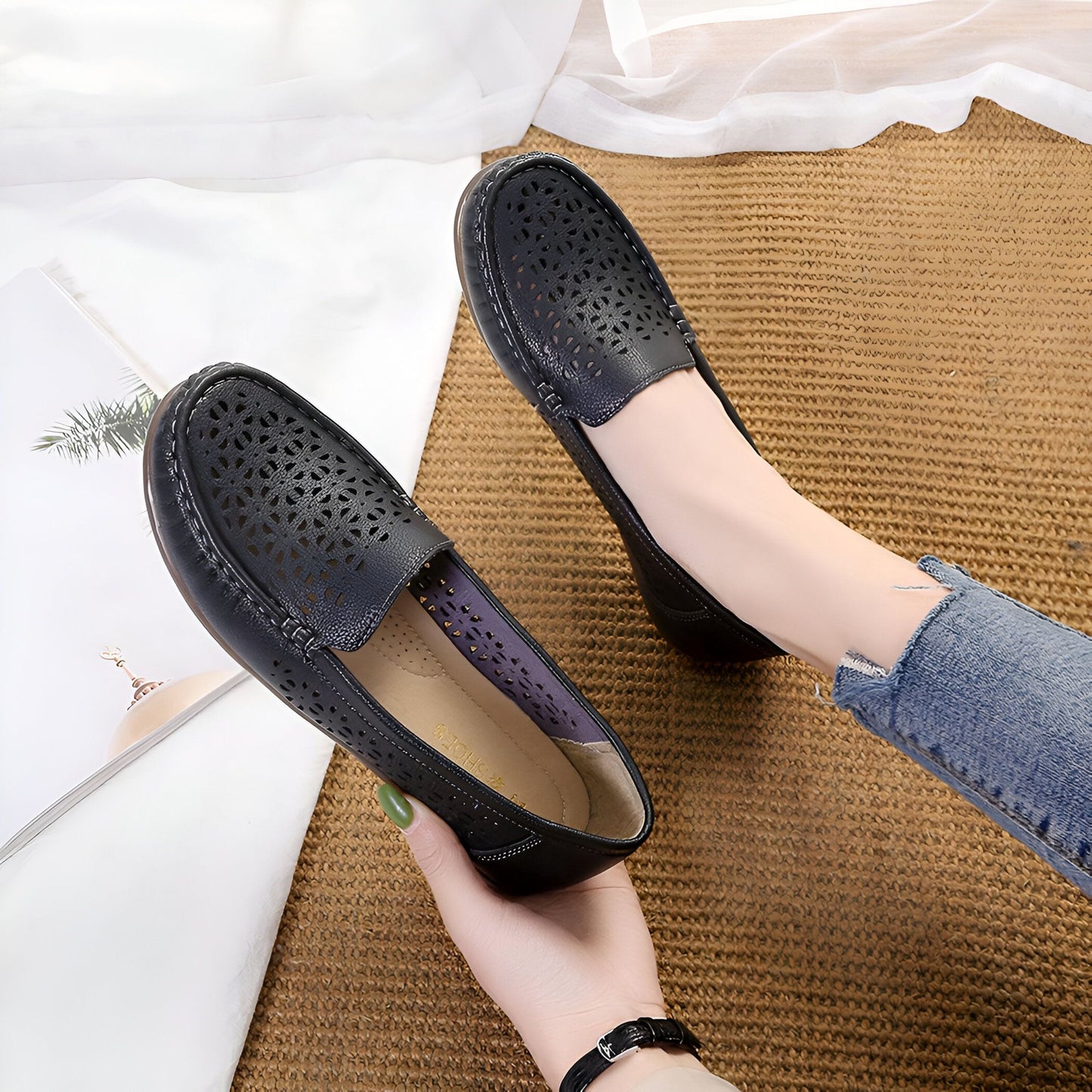 Luxe Mocassins Été Ajourés Confortables Cuir Végan