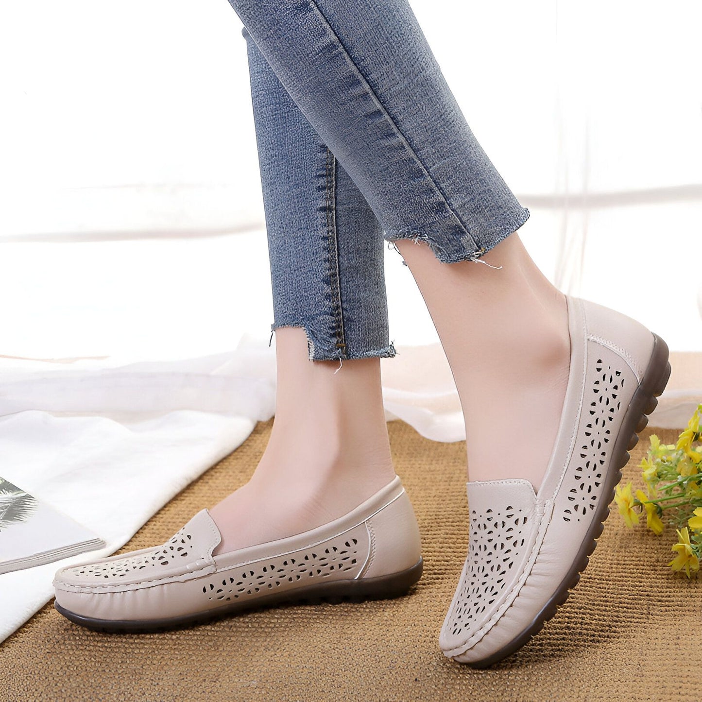 Luxe Mocassins Été Ajourés Confortables Cuir Végan
