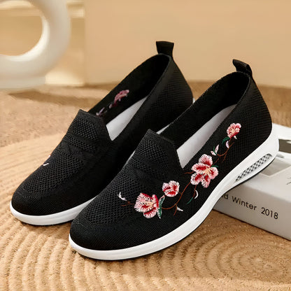 NovaMode Mocassins Maille Fleurs Brodées Femme Été