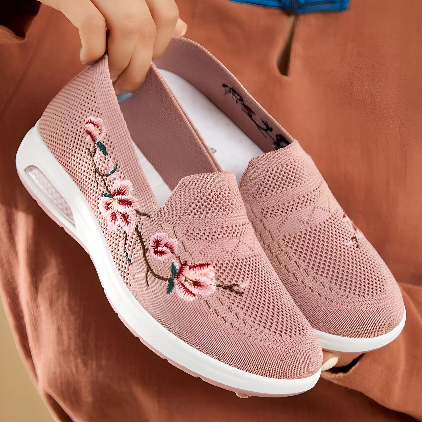 NovaMode Mocassins Maille Fleurs Brodées Femme Été
