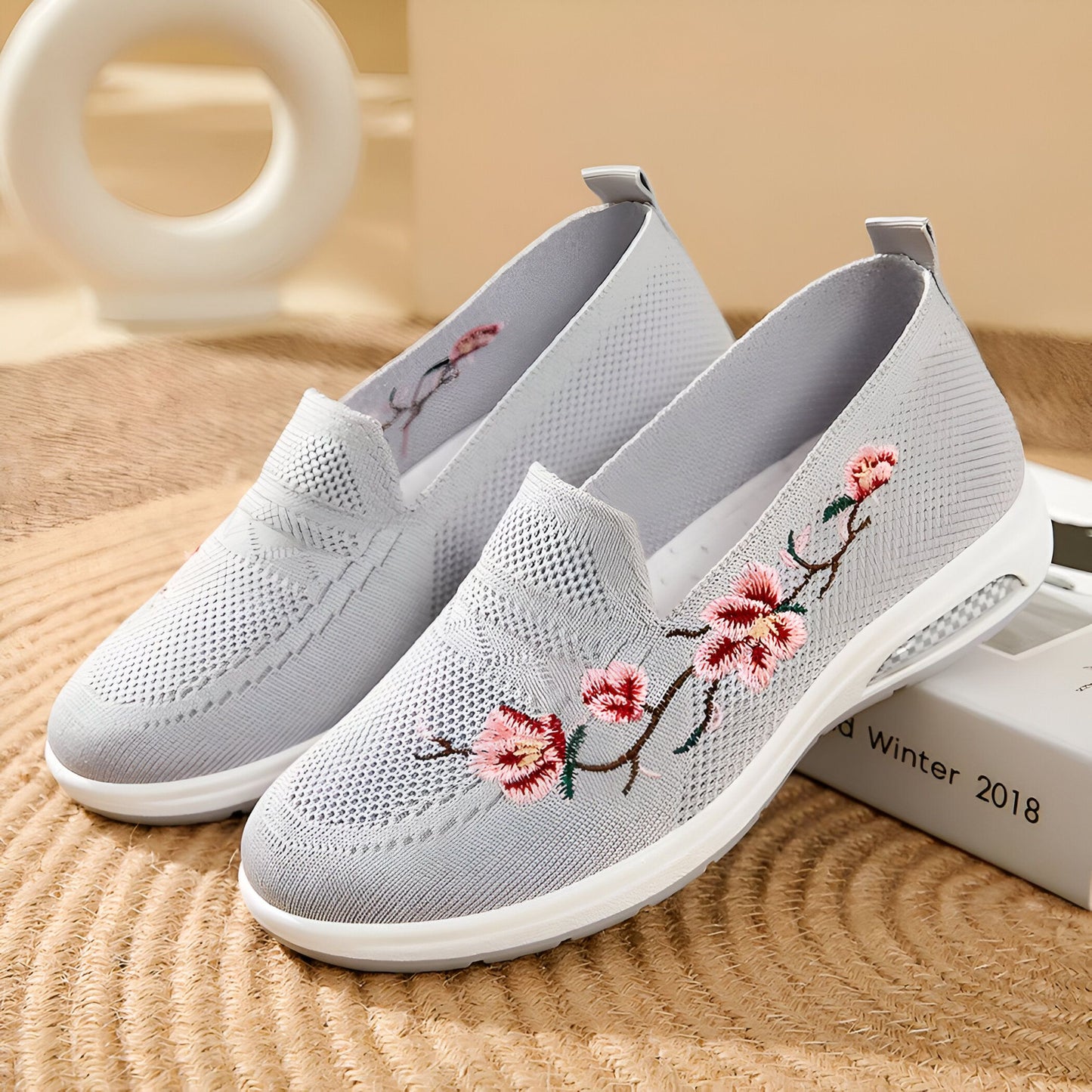 NovaMode Mocassins Maille Fleurs Brodées Femme Été