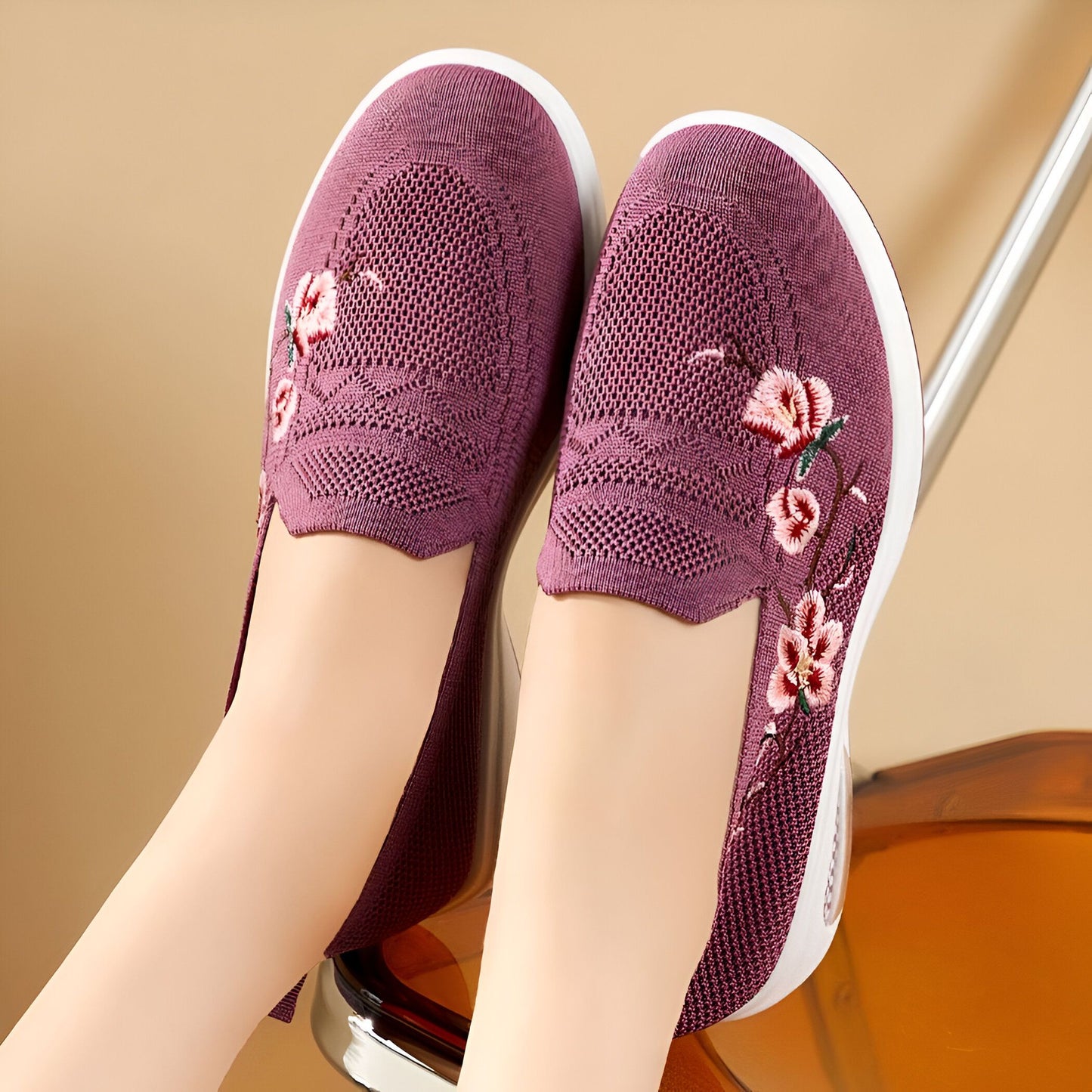 NovaMode Mocassins Maille Fleurs Brodées Femme Été