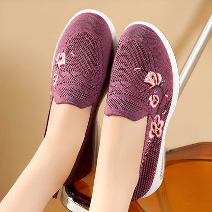 NovaMode Mocassins Maille Fleurs Brodées Femme Été