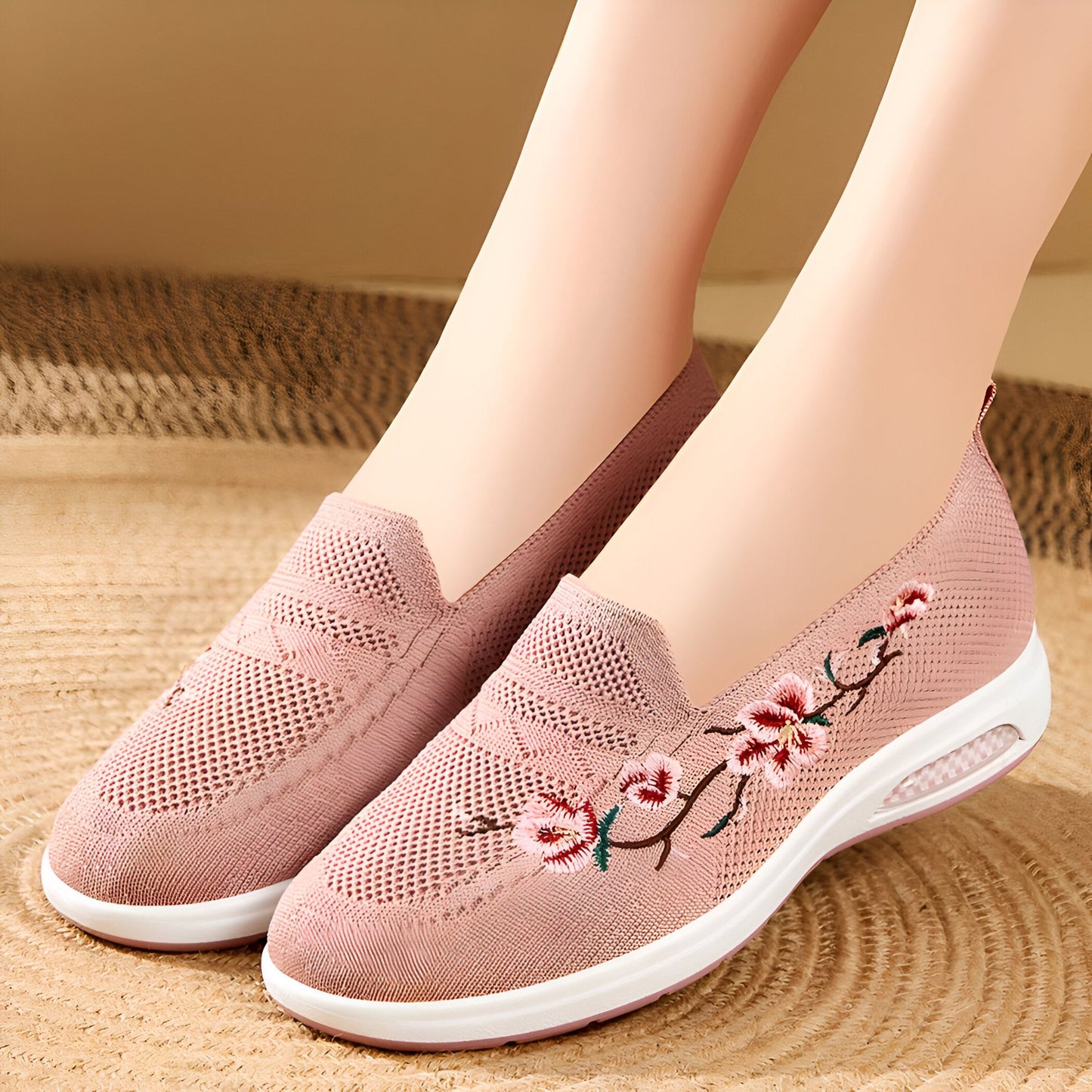 NovaMode Mocassins Maille Fleurs Brodées Femme Été