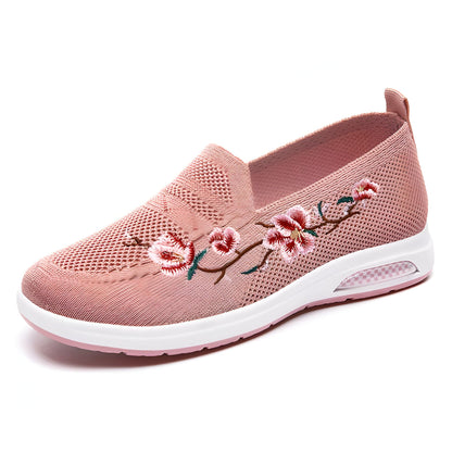 NovaMode Mocassins Maille Fleurs Brodées Femme Été
