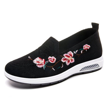 NovaMode Mocassins Maille Fleurs Brodées Femme Été
