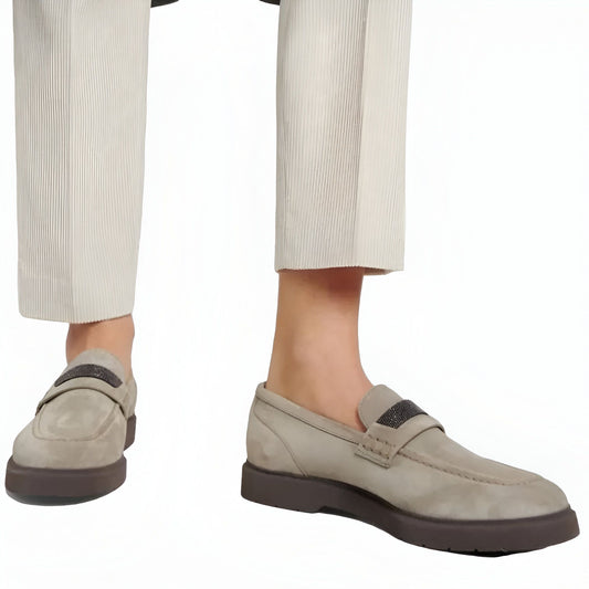 Luxia Mocassins Femme Daim Gris- Confort & Élégance