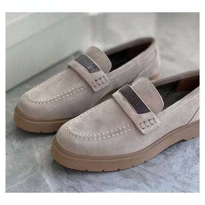 Luxia Mocassins Femme Daim Gris- Confort & Élégance