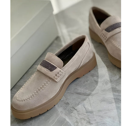 Luxia Mocassins Femme Daim Gris- Confort & Élégance