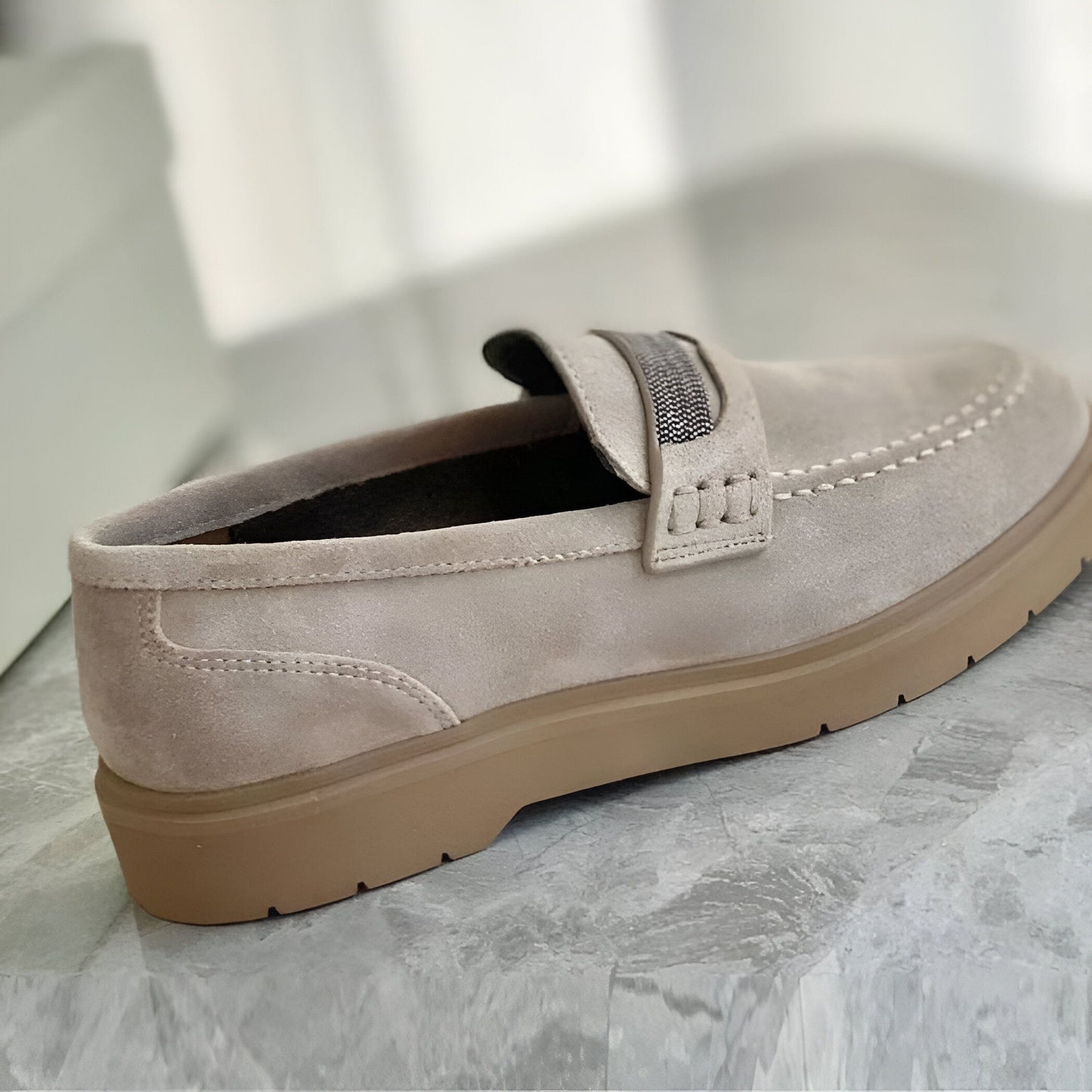 Luxia Mocassins Femme Daim Gris- Confort & Élégance