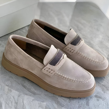 Luxia Mocassins Femme Daim Gris- Confort & Élégance