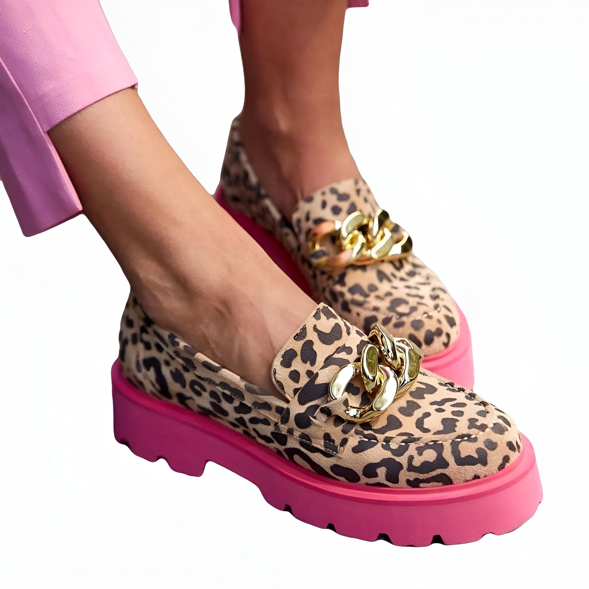 LuxeStep Mocassins Léopard Semelle Rose Femme