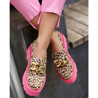 LuxeStep Mocassins Léopard Semelle Rose Femme