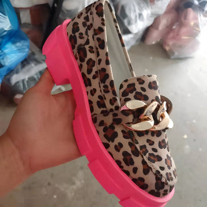 LuxeStep Mocassins Léopard Semelle Rose Femme