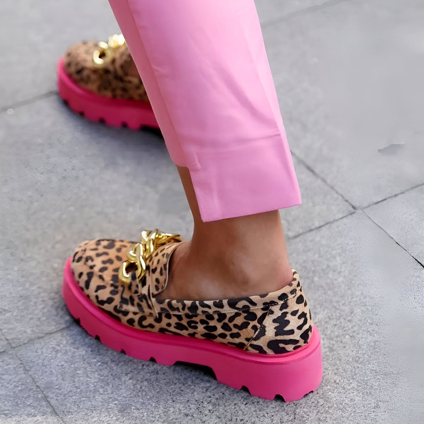 LuxeStep Mocassins Léopard Semelle Rose Femme