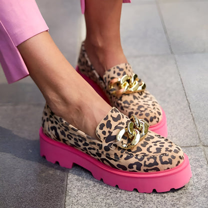 LuxeStep Mocassins Léopard Semelle Rose Femme