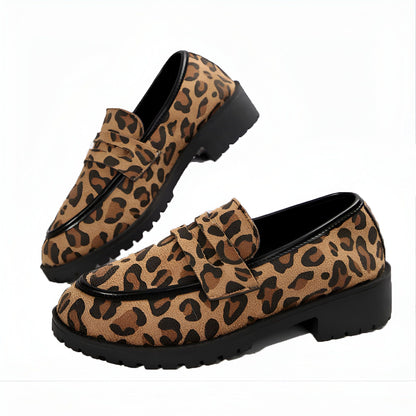 Mocassins Femme Imprimé Léopard Talon Carré - Signature
