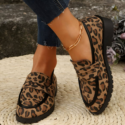 Mocassins Femme Imprimé Léopard Talon Carré - Signature