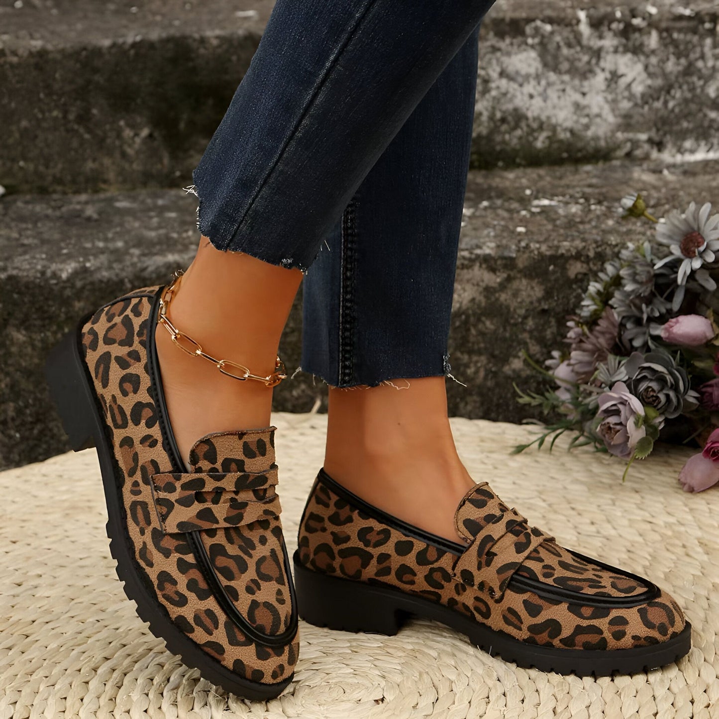 Mocassins Femme Imprimé Léopard Talon Carré - Signature