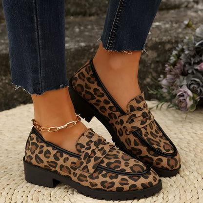 Mocassins Femme Imprimé Léopard Talon Carré - Signature