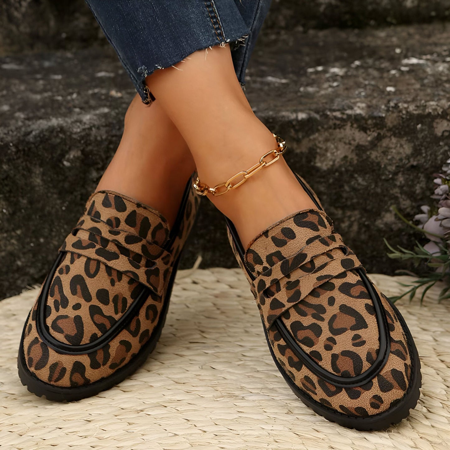 Mocassins Femme Imprimé Léopard Talon Carré - Signature